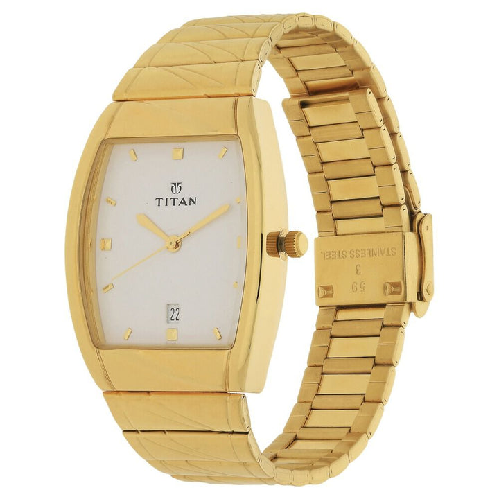 Titan Quartz Analog with Date White Dial Stainless Steel Strap Watch for Men - The Watch Factory ®