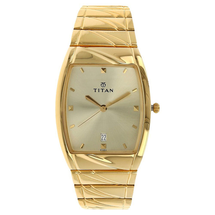 Titan Rectangle Champagne Dial Analog with Date Stainless Steel Strap watch for Men NS9315YM02