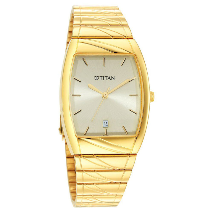 Titan Karishma Quartz Analog with Date Champagne Dial Stainless Steel Strap Watch for Men NS9315YM05