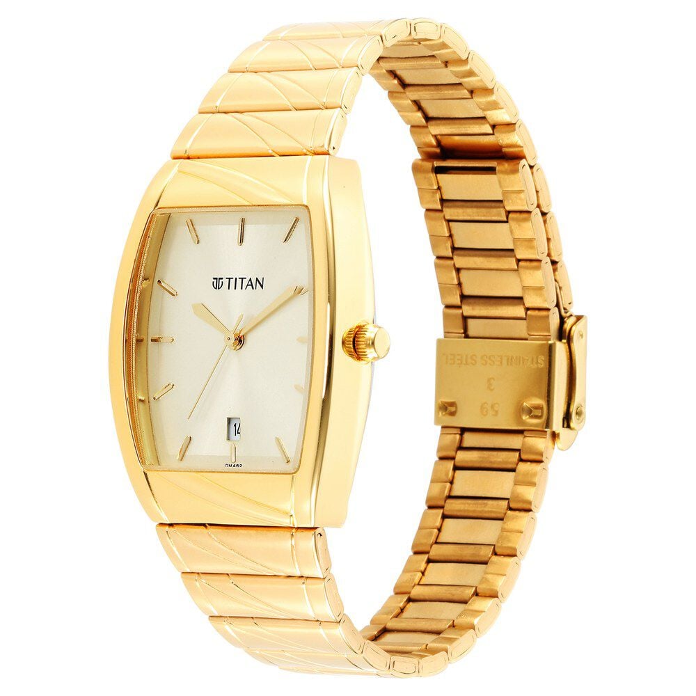 Titan Karishma Quartz Analog with Date Champagne Dial Stainless Steel Strap Watch for Men - The Watch Factory ®