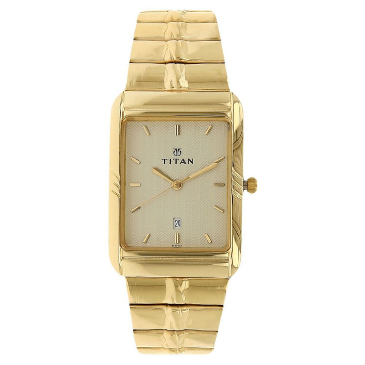 Titan Quartz Analog with Date Champagne Dial Stainless Steel Strap Watch for Men-NL9317YM02