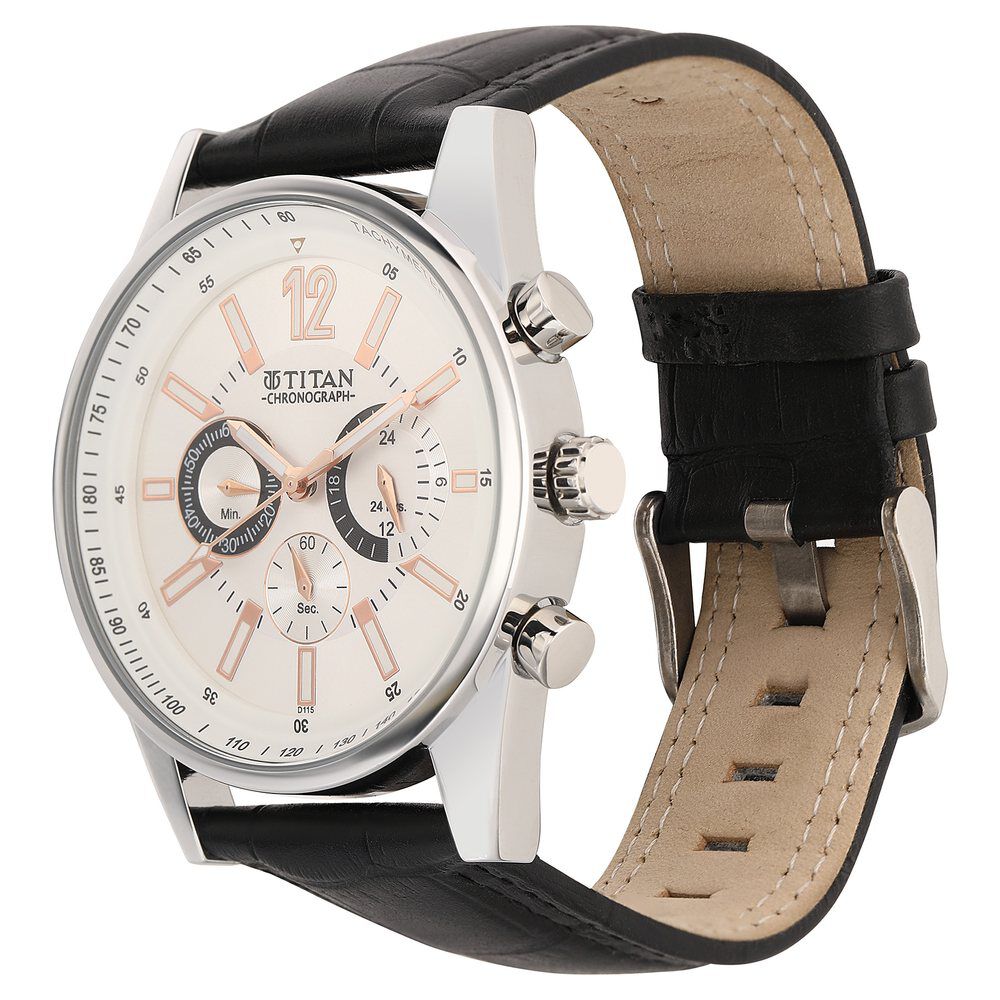 Titan Octane Silver Dial Chrono Leather Strap watch for Men-NM9322SL01