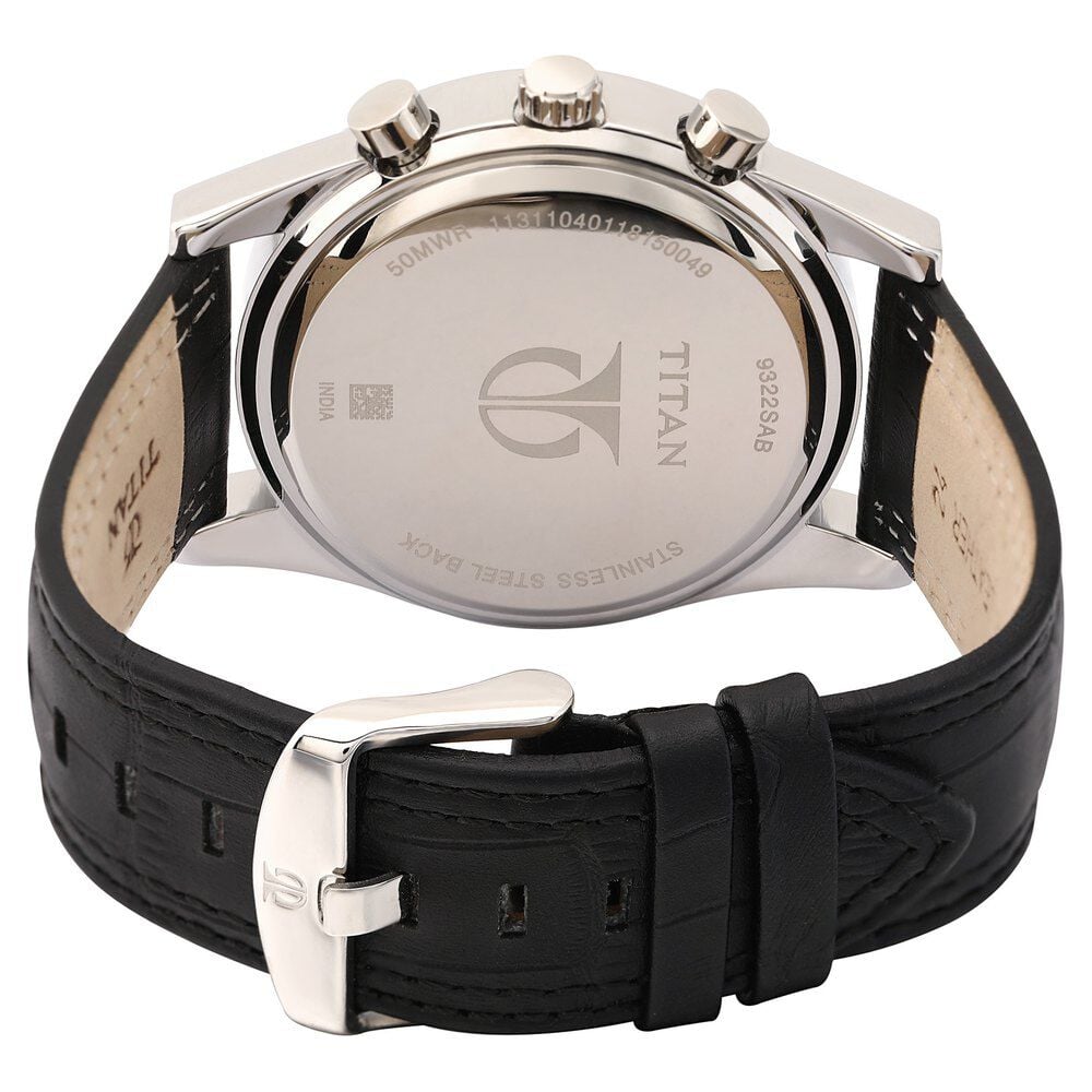 Titan Octane Silver Dial Chrono Leather Strap watch for Men-NM9322SL01