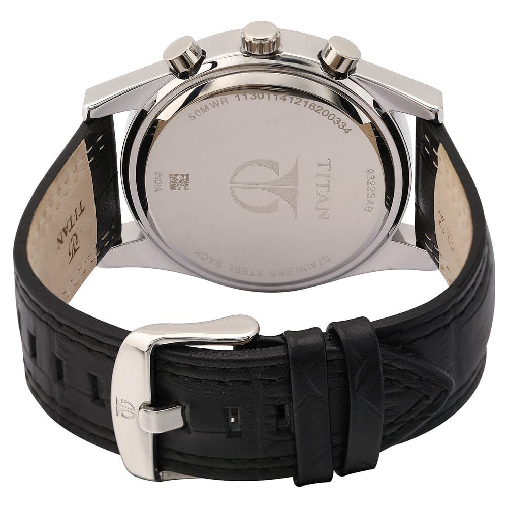 Titan Classic Silver Dial Chronograph Leather Strap watch for Men-NM9322SL02