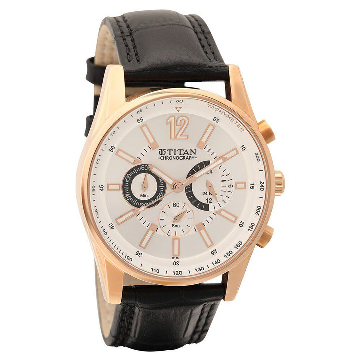 Titan Octane Silver Dial Chronograph Leather Strap watch for Men-NQ9322WL01