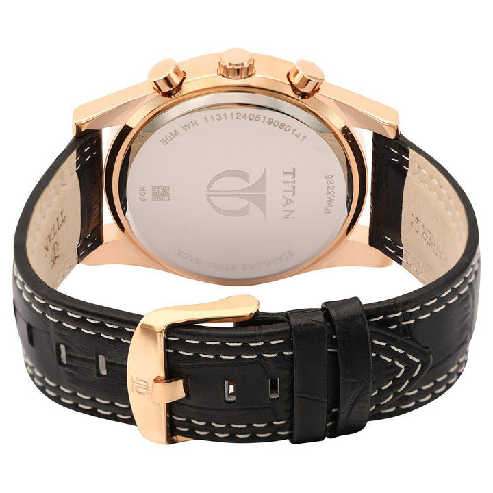 Titan Quartz Chronograph Black Dial Leather Strap Watch for Men-NM9322WL02
