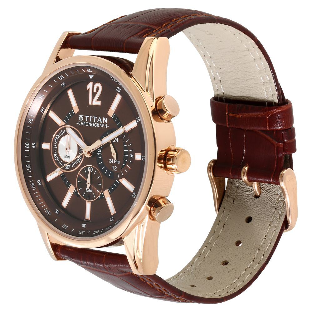 Titan Quartz Chronograph Brown Dial Leather Strap Watch for Men-9322WL06