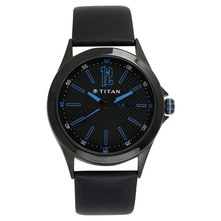 Titan Purple Black Dial Analog with Day and Date Metal Strap Watch for Men-9323NL01E