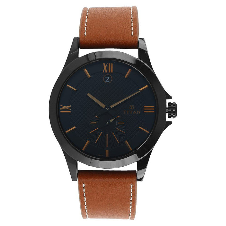 Titan Smartsteel Black Dial Analog with Date Leather Strap watch for Men NQ9323NL02