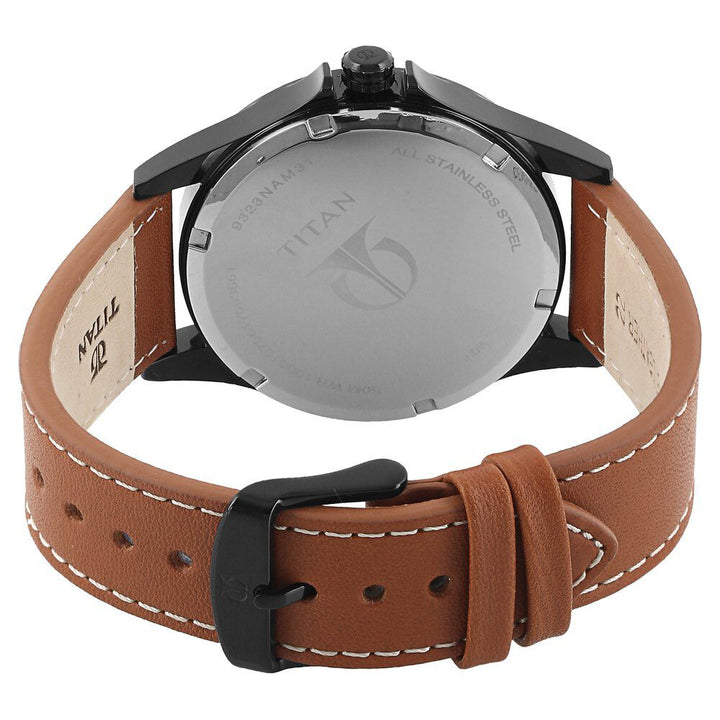 Titan Smartsteel Black Dial Analog with Date Leather Strap watch for Men NQ9323NL02