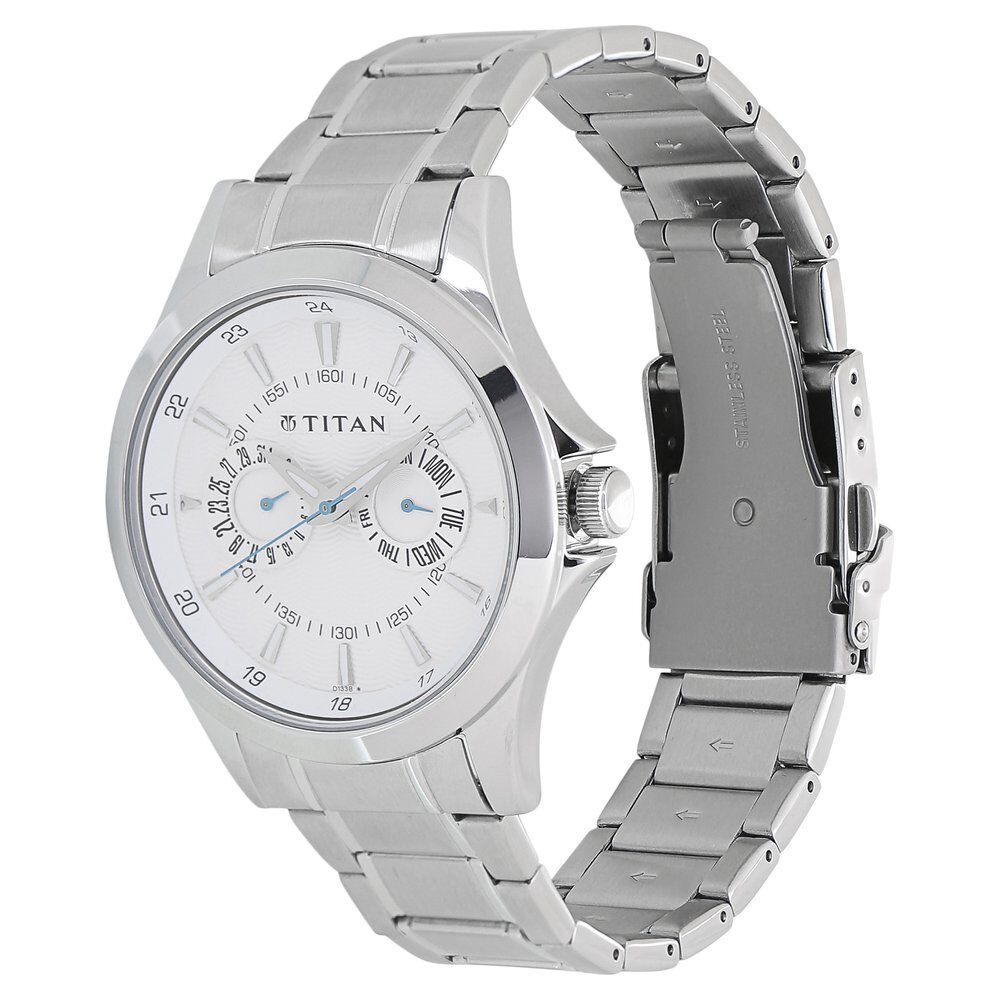 Titan Quartz Multifunction Silver Dial Watch for Men-NE9323SM01A