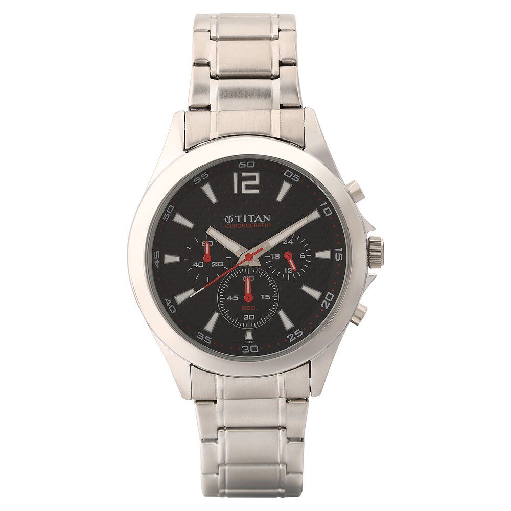 Titan Chronograph Black Dial Metal Strap watch for Men NP9323SM06