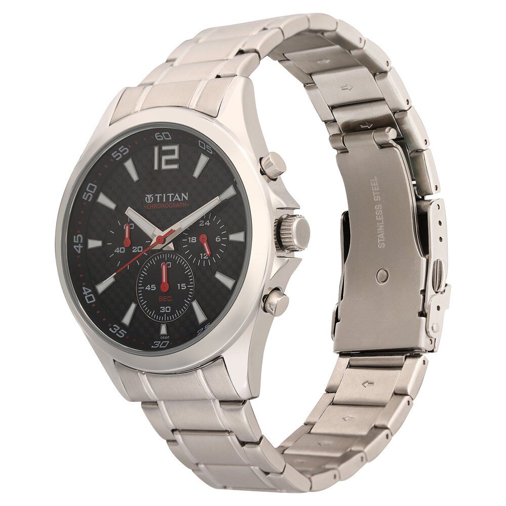 Titan Chronograph Black Dial Metal Strap watch for Men NP9323SM06