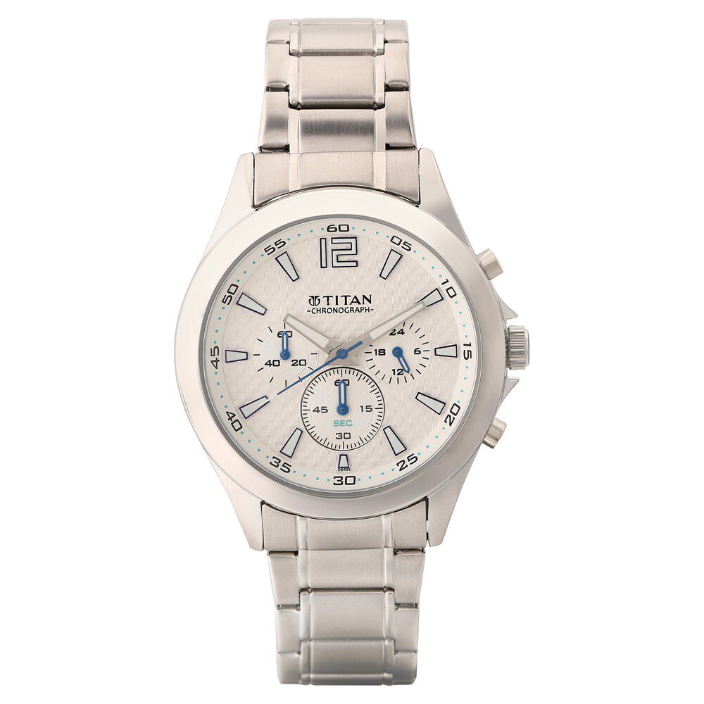 Titan Quartz Chronograph White Dial Stainless Steel Strap Watch for Men NS9323SM07