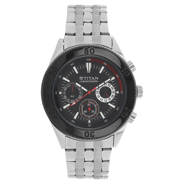 Titan Quartz Multifunction Black Dial Watch for Men-9324KM01