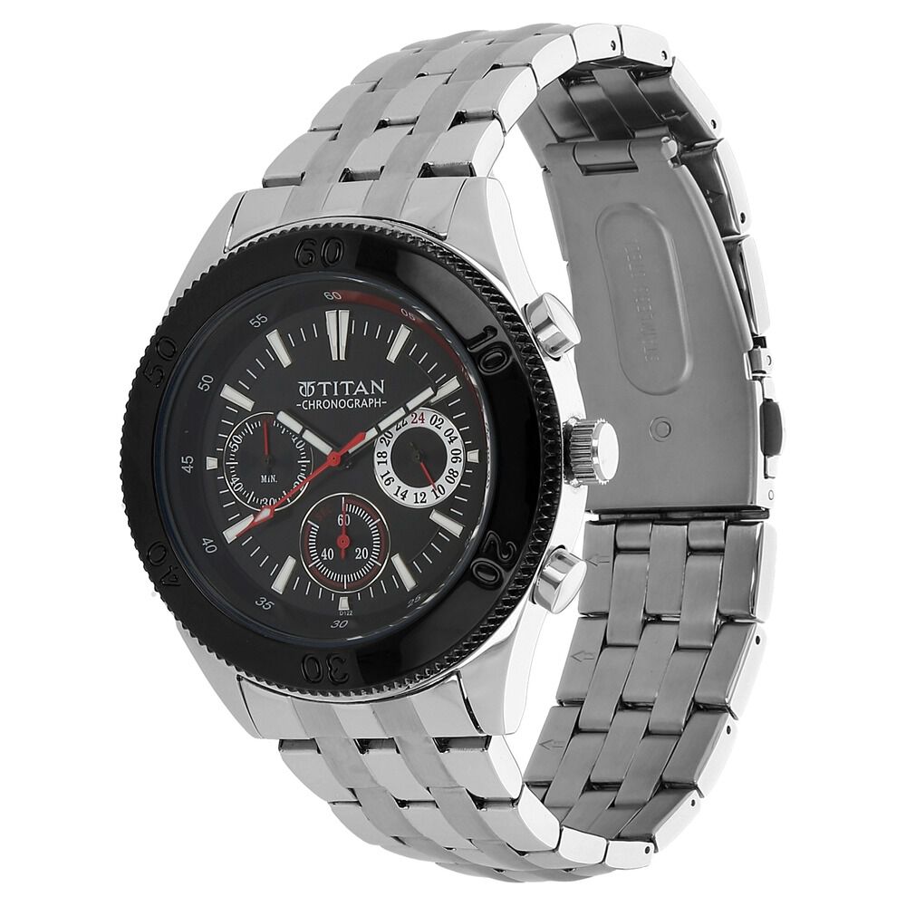 Titan Quartz Multifunction Black Dial Watch for Men-9324KM01