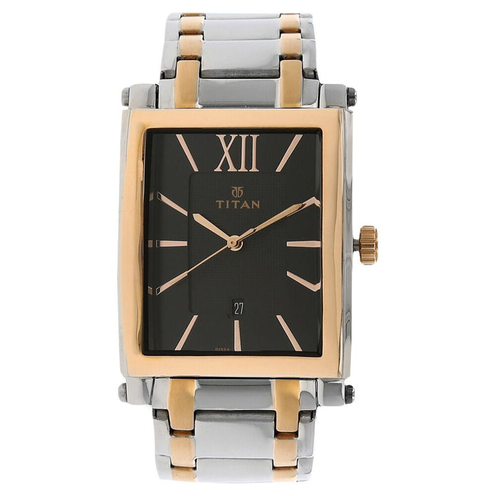 Titan Quartz Analog with Date Black Dial Stainless Steel Strap Watch for Men-NJ9327KM02A