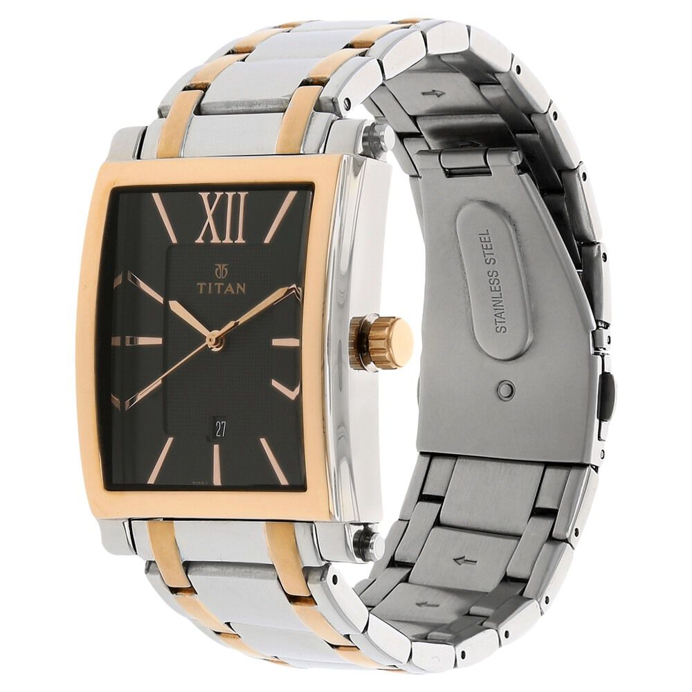 Titan Quartz Analog with Date Black Dial Stainless Steel Strap Watch for Men-NJ9327KM02A