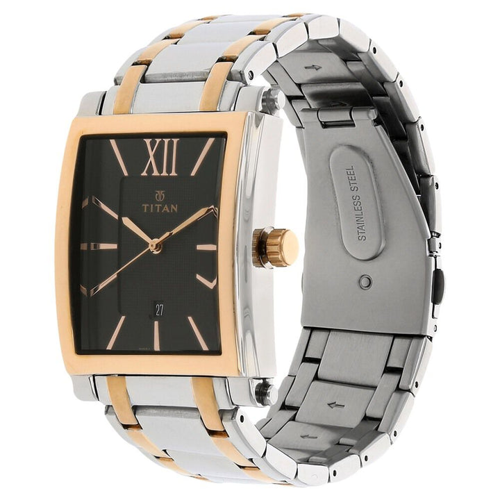 Titan Quartz Analog with Date Black Dial Stainless Steel Strap Watch for Men-NJ9327KM02A