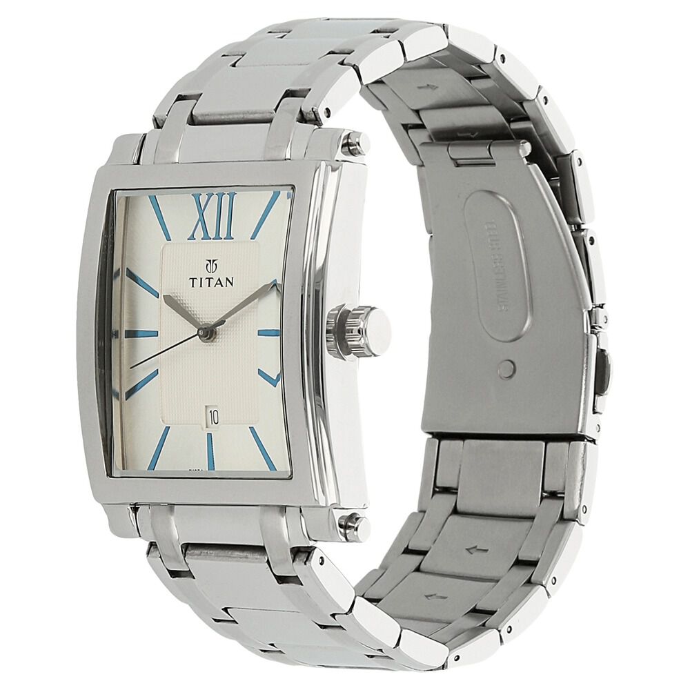Titan Rectangle Silver Dial Analog with Date Metal Strap watch for Men-NK9327SM01