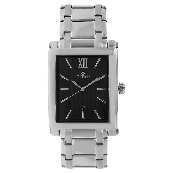 Titan Quartz Analog with Date Black Dial Metal Strap Watch for Men-NK9327SM02