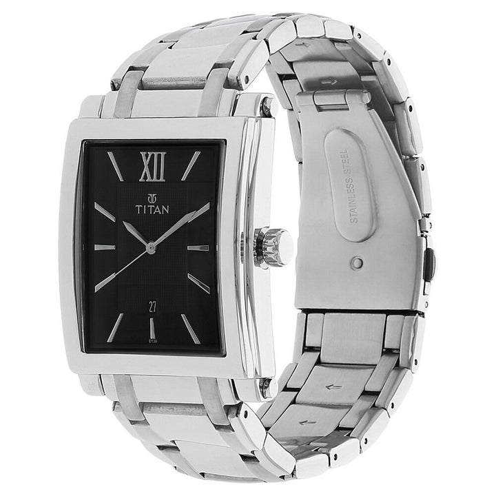 Titan Quartz Analog with Date Black Dial Metal Strap Watch for Men-NK9327SM02