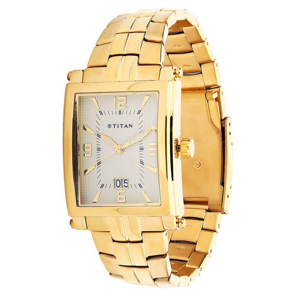 Titan Quartz Analog with Date Champagne Dial Stainless Steel Strap Watch for Men-9327YM02