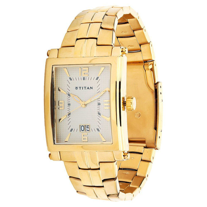 Titan Quartz Analog with Date Champagne Dial Stainless Steel Strap Watch for Men-9327YM02