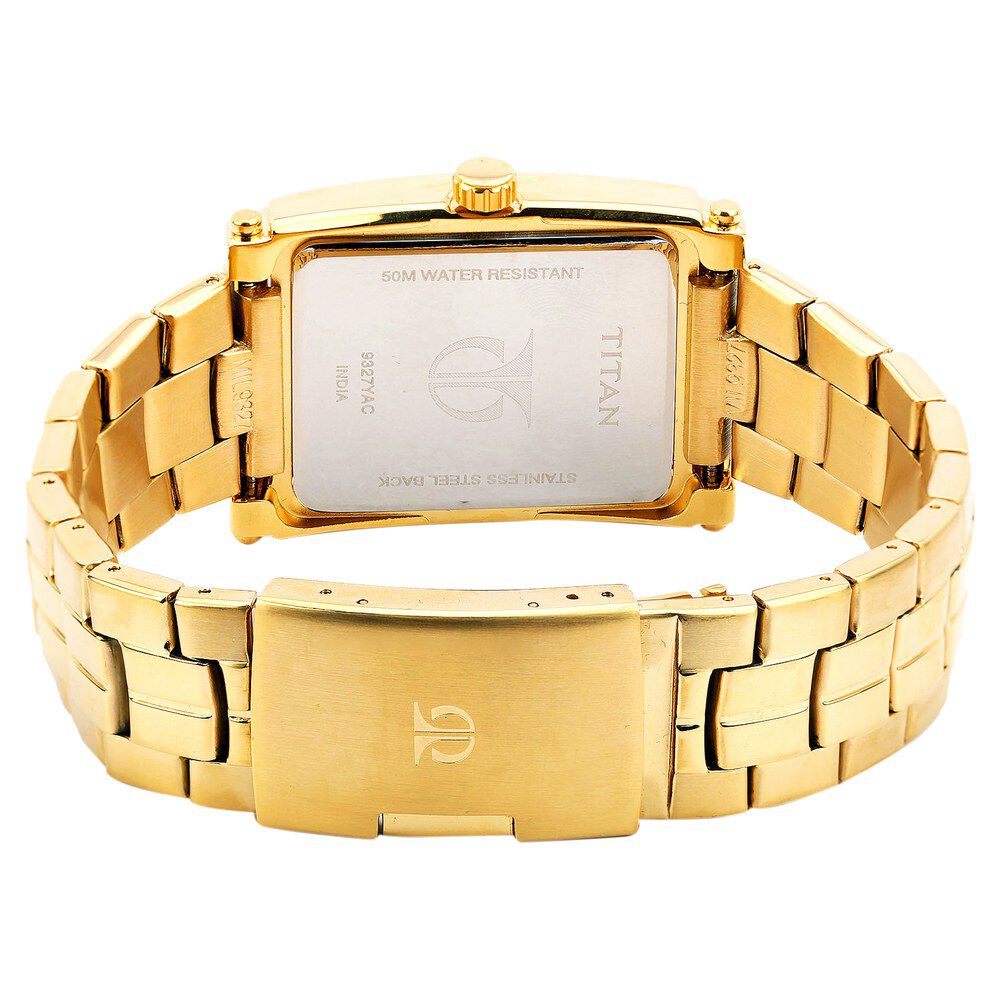 Titan Quartz Analog with Date Champagne Dial Stainless Steel Strap Watch for Men-9327YM02