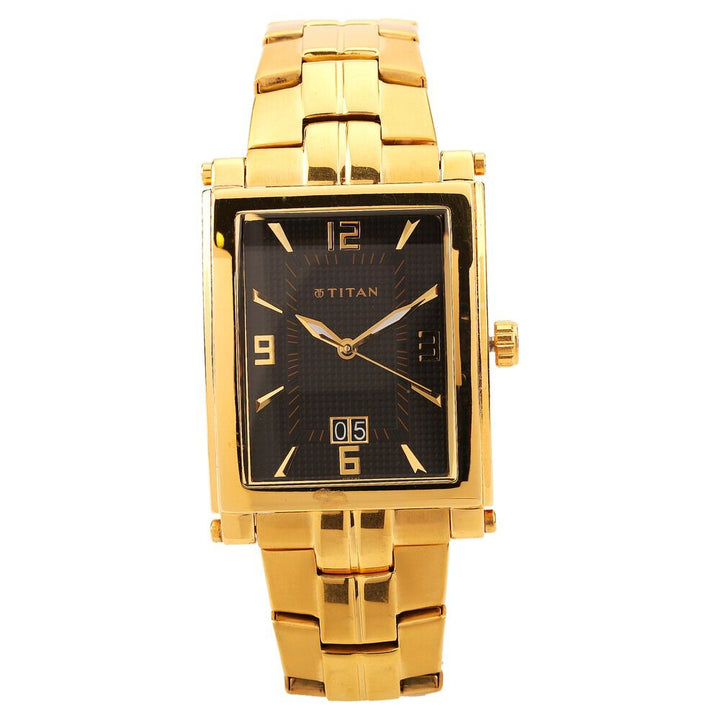 Titan Quartz Analog with Date Black Dial Stainless Steel Strap Watch for Men-9327YM03