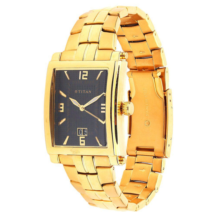 Titan Quartz Analog with Date Black Dial Stainless Steel Strap Watch for Men-9327YM03