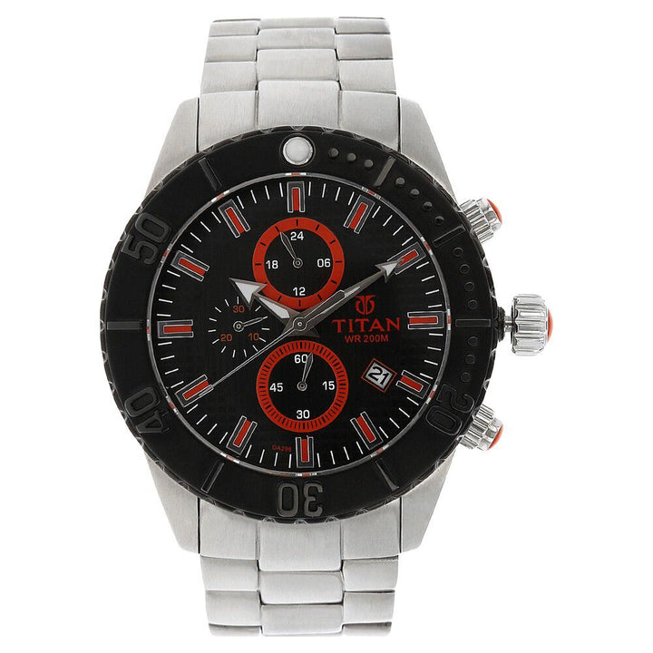 Titan Quartz Analog Black Dial Stainless Steel Strap Watch for Men-NC9379KM01