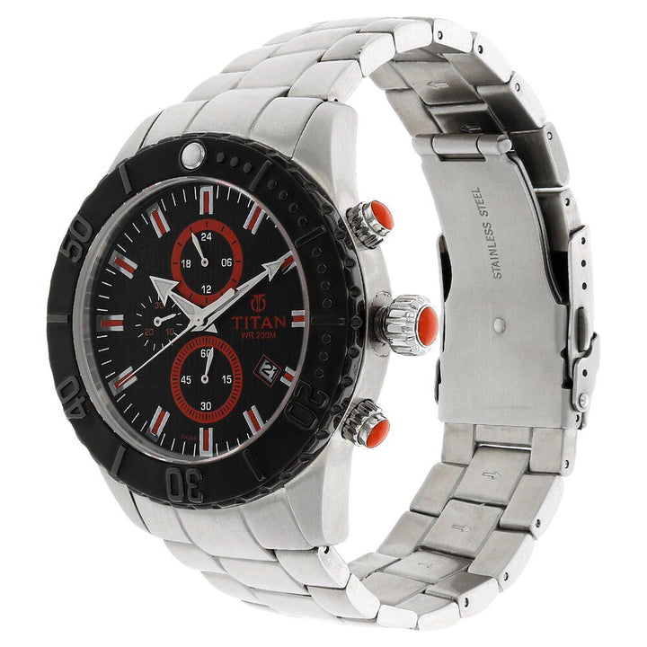 Titan Quartz Analog Black Dial Stainless Steel Strap Watch for Men-NC9379KM01