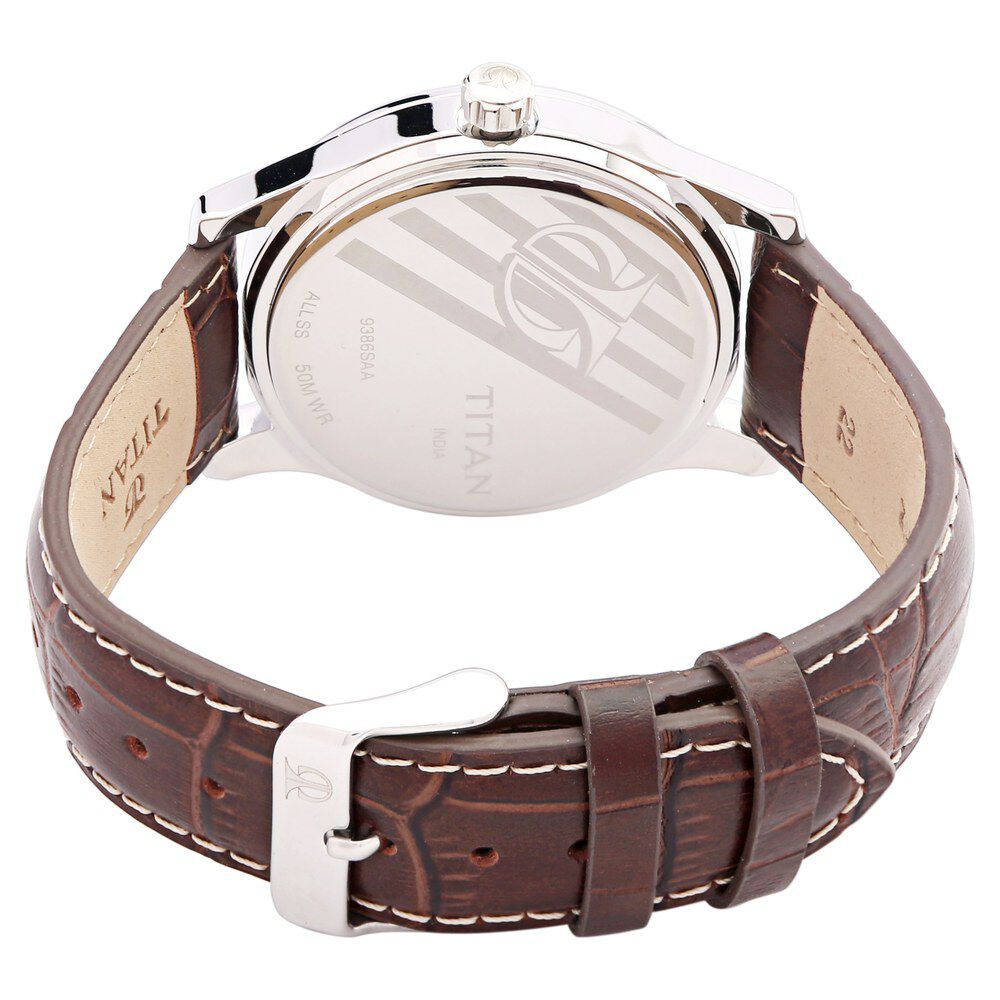 Titan Analog with Date Silver Dial, Leather Strap watch for Men-NE9386SL01