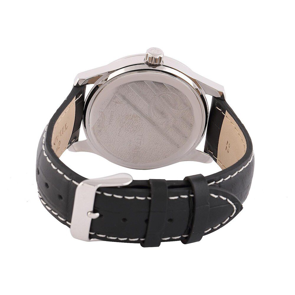 Titan Analog with Date Quartz Stainless Steel Black Dial Leather Strap watch for Men-NC9386SL02J