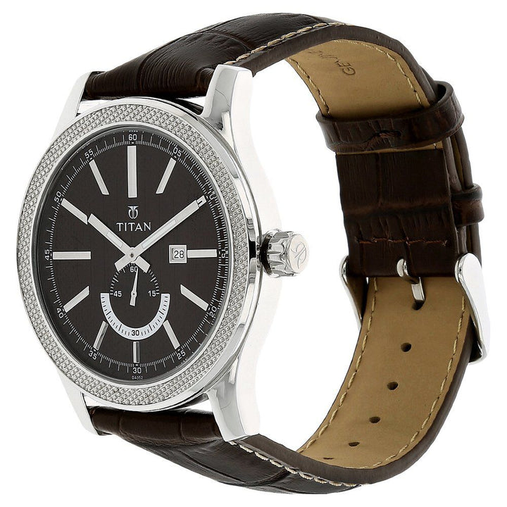 Titan Quartz Analog with Date Brown Dial Leather Strap Watch for Men-NE9386SL03J
