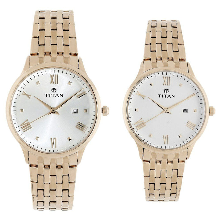 Titan Bandhan Rose Gold Dial Analog with Date Stainless Steel Strap watch for Couple - The Watch Factory ®