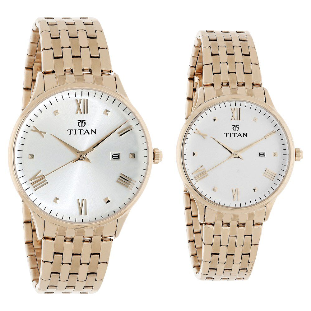 Titan Bandhan Rose Gold Dial Analog with Date Stainless Steel Strap watch for Couple - The Watch Factory ®