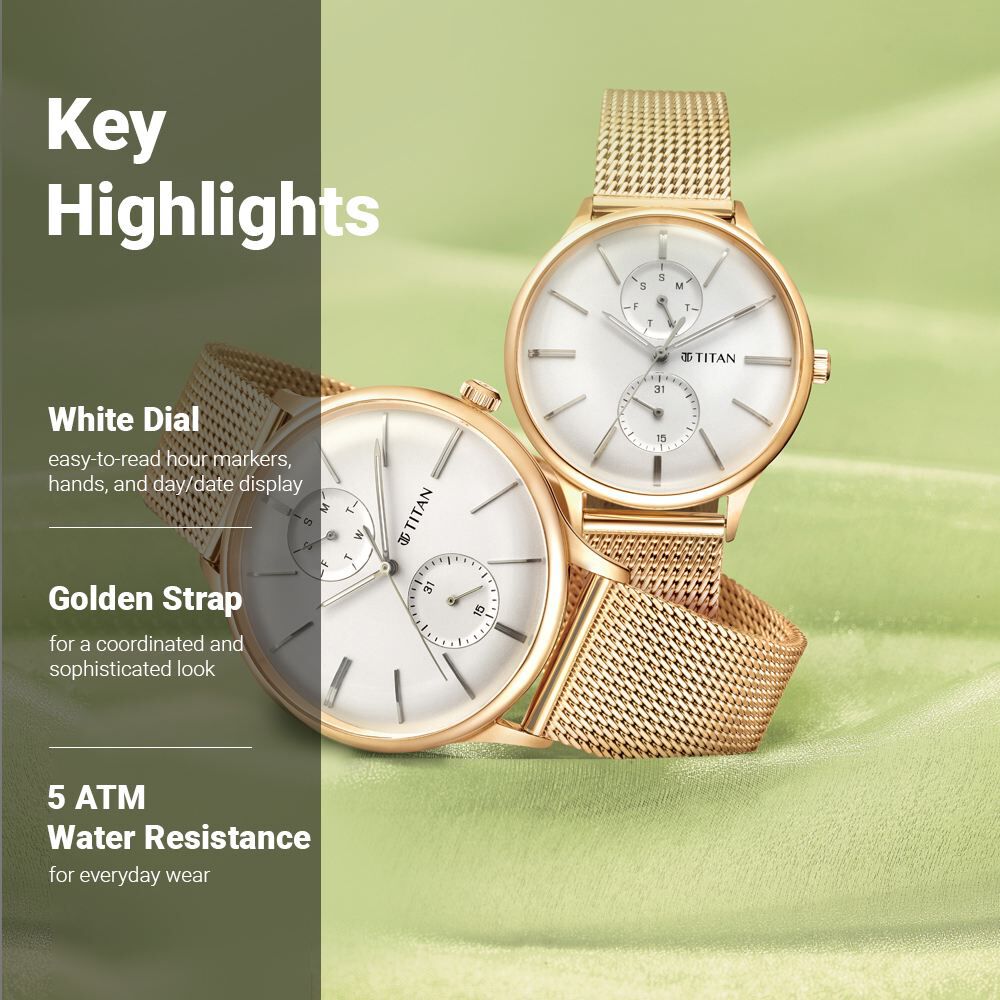 Titan Quartz Multifunction White Dial Stainless Steel Strap Watch for Couple - The Watch Factory ®