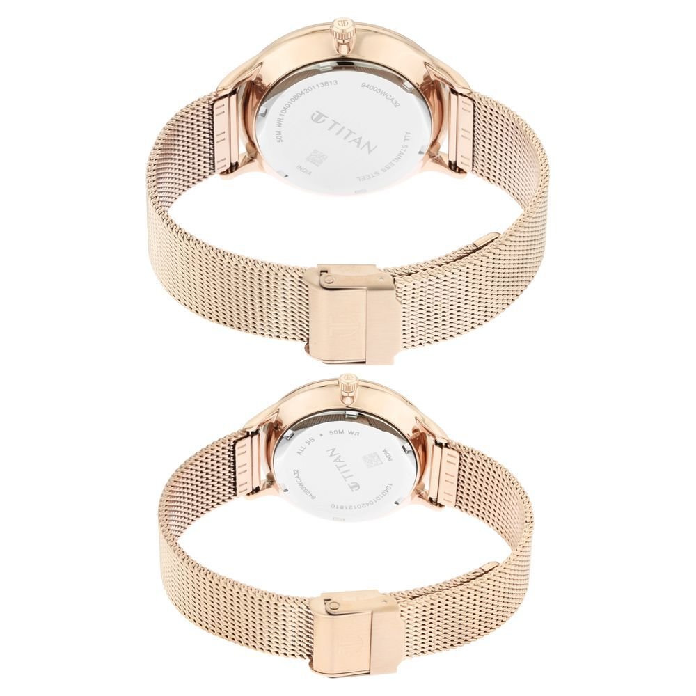 Titan Quartz Multifunction White Dial Stainless Steel Strap Watch for Couple - The Watch Factory ®