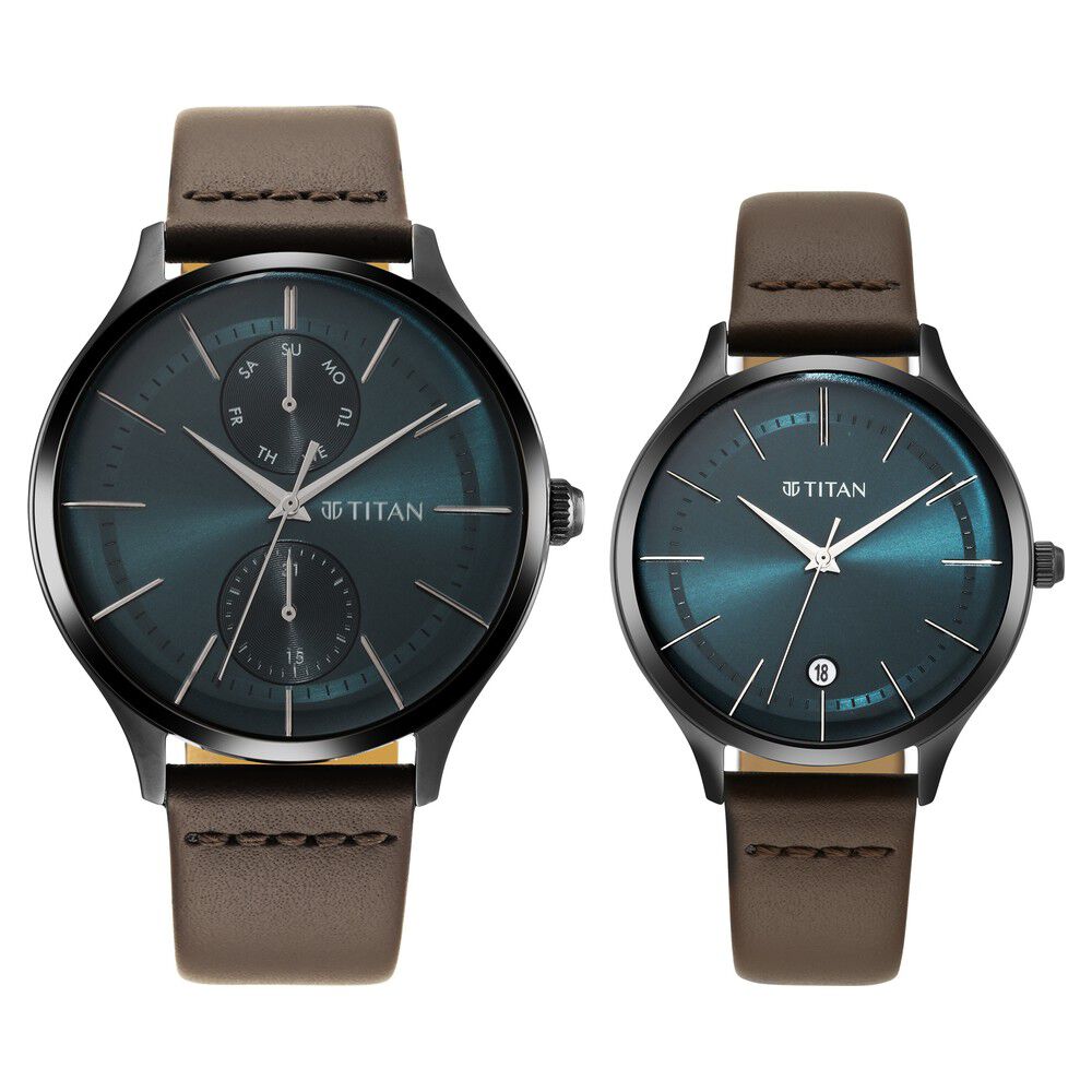 Titan Bandhan Green Dial Analog with Date Leather Strap watch for Couple - The Watch Factory ®