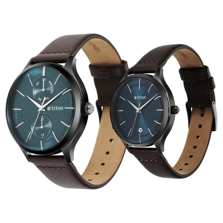 Titan Bandhan Green Dial Analog with Date Leather Strap watch for Couple - The Watch Factory ®