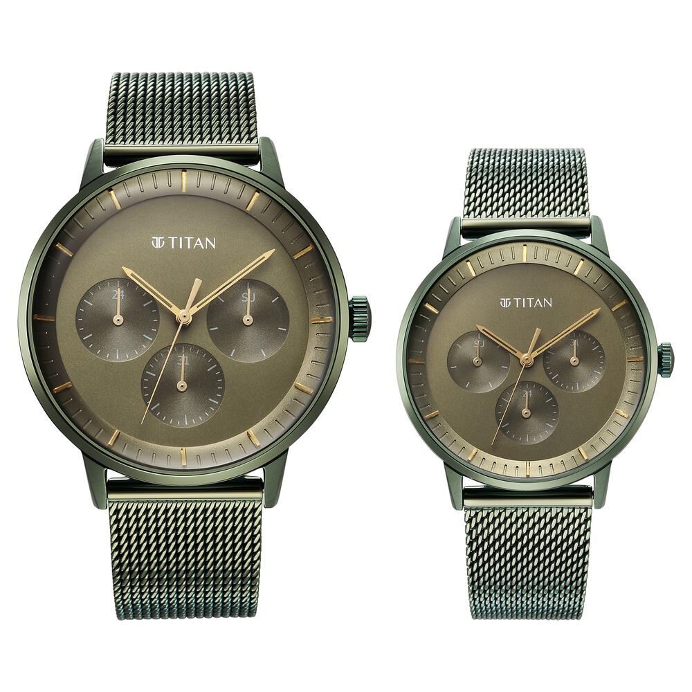 Titan Bandhan Green Dial Quartz Multifunction Stainless Steel Strap watch for Couple - The Watch Factory ®