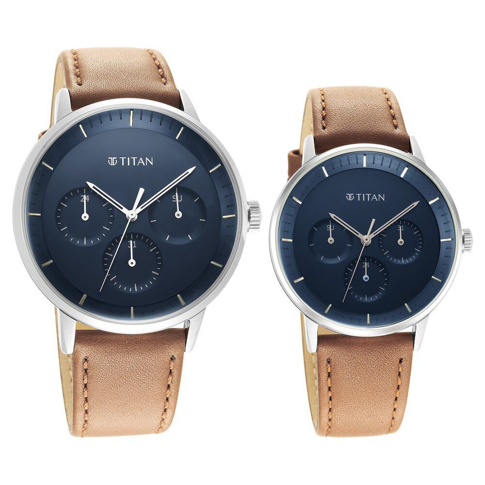 Titan Modern Bandhan Blue Dial Quartz Multifunction Leather Strap watch for Couple - The Watch Factory ®
