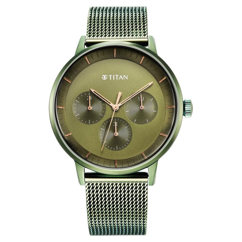 Titan Modern Classics Green Dial Quartz Multifunction Stainless Steel Strap Watch for Men - The Watch Factory ®