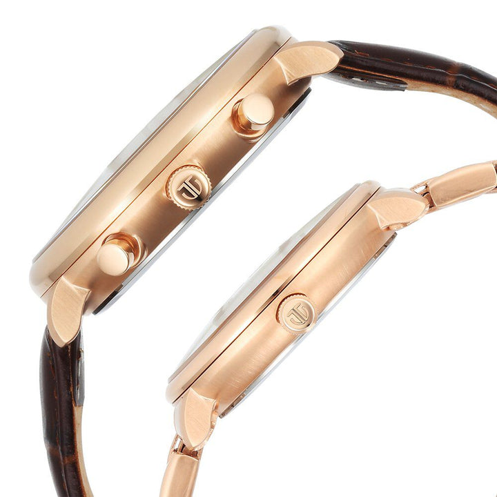 Titan Bandhan Quartz Analog with Date Brown Leather and Stainless Steel Strap for Couple - The Watch Factory ®