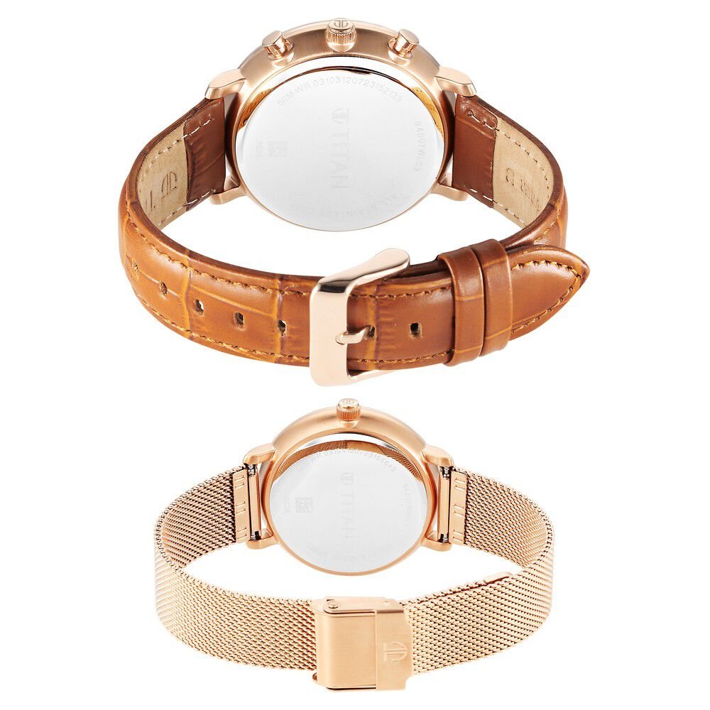 Titan Bandhan Quartz Analog with Date Green Leather and Stainless Steel Strap for Couple - The Watch Factory ®