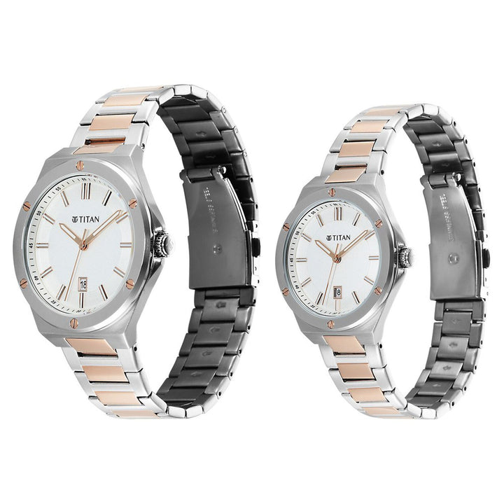Titan Modern Bandhan 9401694216KM01 White Dial Couple Watch