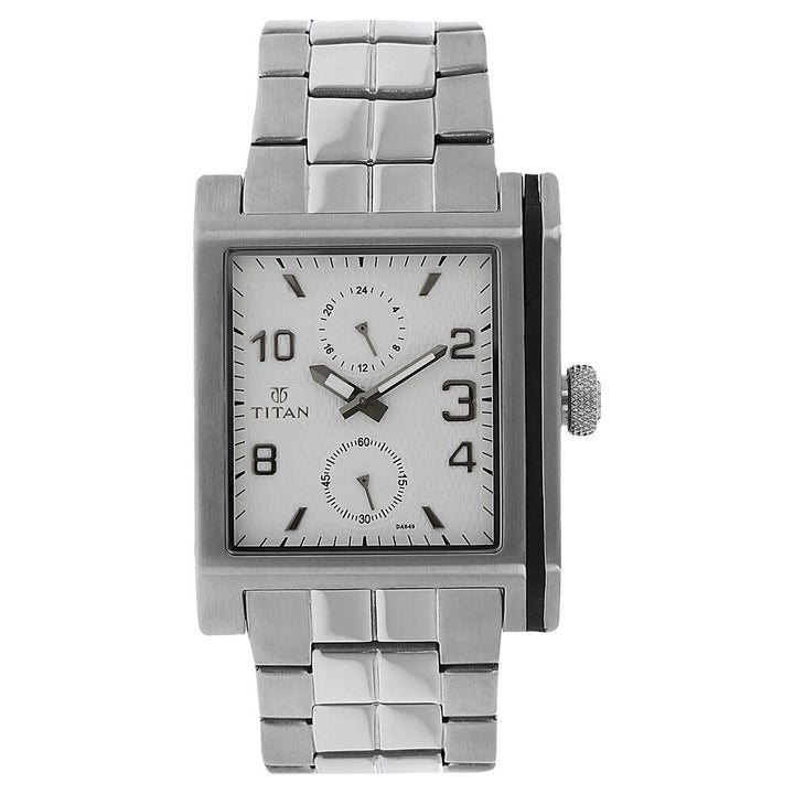 Titan Quartz Analog White Dial Stainless Steel Strap Watch for Men-NC9410SM01