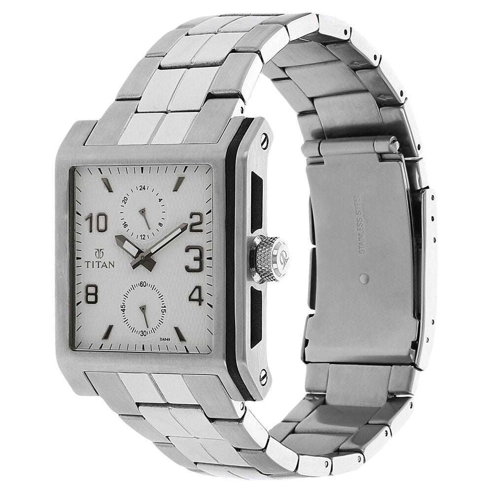 Titan Quartz Analog White Dial Stainless Steel Strap Watch for Men-NC9410SM01